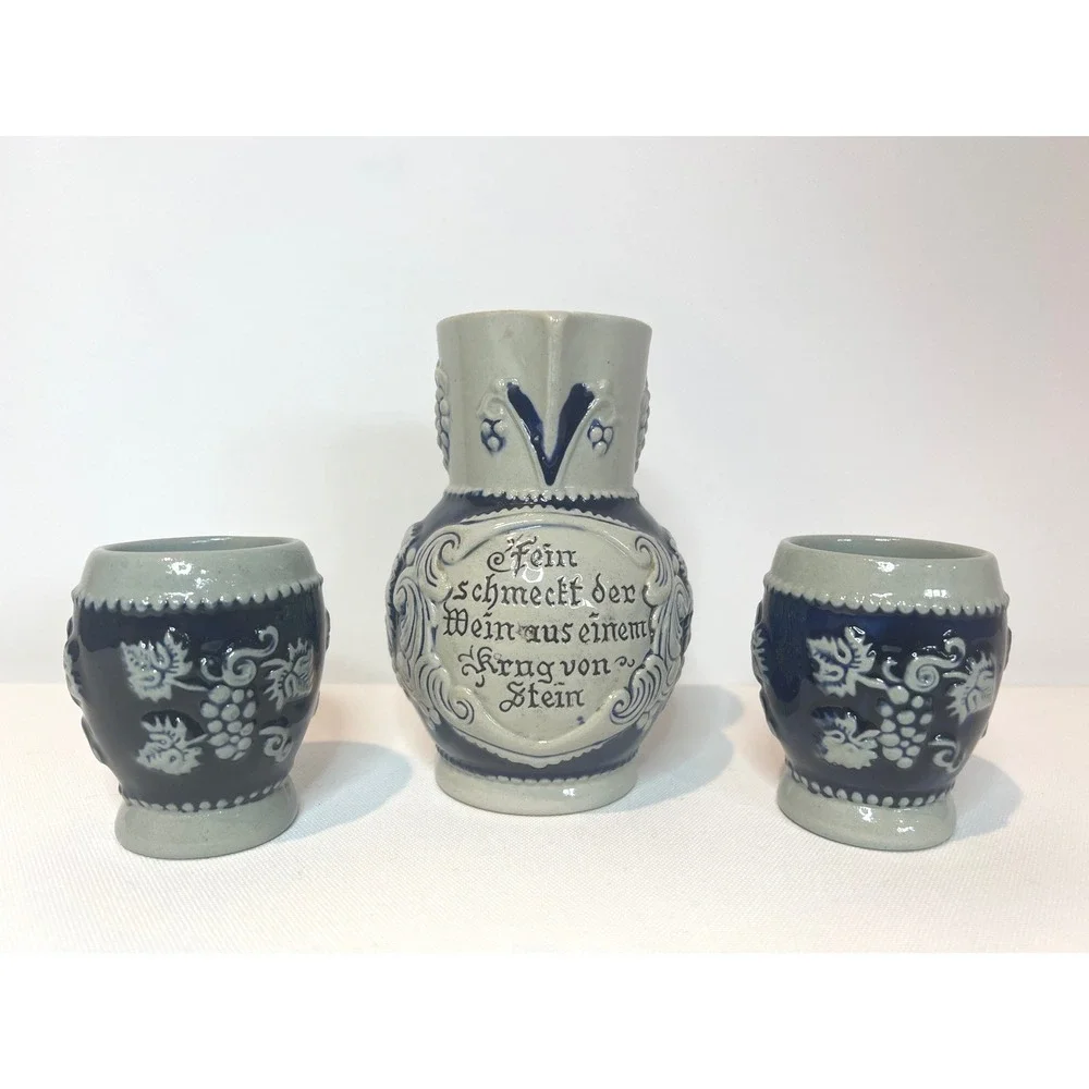 German Wine Set Cobalt Blue Salt Glazed Stoneware 5